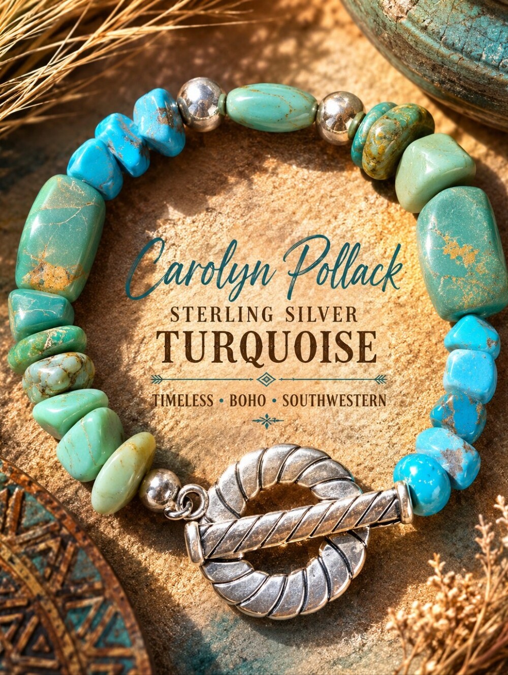 Carolyn Pollack Relios Sterling Silver Turquoise Nugget Bracelet 6.75"